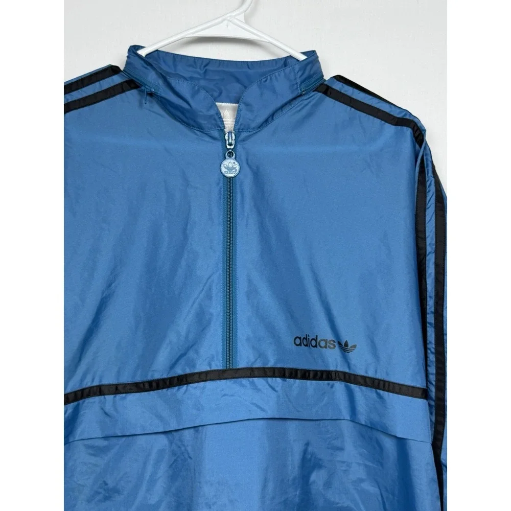 Vintage 80s Adidas Originals Windbreaker Jacket Trefoil M Blue Packable Hooded